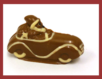 Bio-Schokoladenfigur Weihnachtsmann im Auto